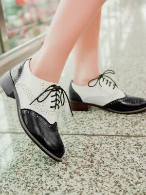 Classic Brogue Wingtip Round Toe Lace-Up Faux Leather Shoes - Image 12
