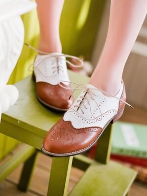 Classic Brogue Wingtip Round Toe Lace-Up Faux Leather Shoes - Image 4