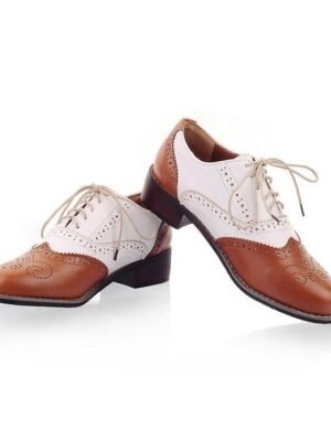 Classic Brogue Wingtip Round Toe Lace-Up Faux Leather Shoes - Image 6