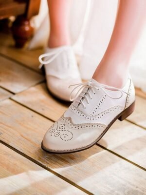 Classic Brogue Wingtip Round Toe Lace-Up Faux Leather Shoes - Image 8