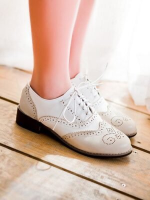 Classic Brogue Wingtip Round Toe Lace-Up Faux Leather Shoes - Image 9