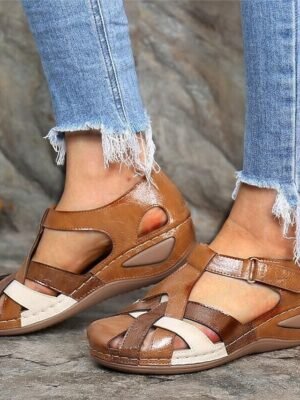 Classic Casual Solid Round Toe Closed Toe Wedge Sandals - Image 6