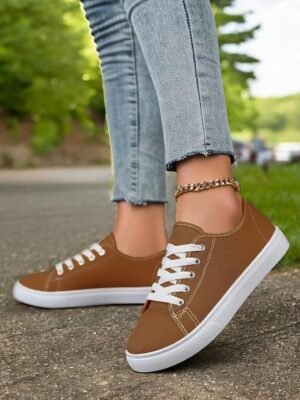 Classic Comfortable Canvas Lace-Up Round Toe Sneakers - Image 11