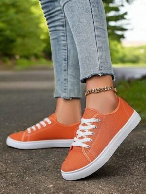 Classic Comfortable Canvas Lace-Up Round Toe Sneakers - Image 12