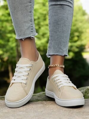 Classic Comfortable Canvas Lace-Up Round Toe Sneakers - Image 14