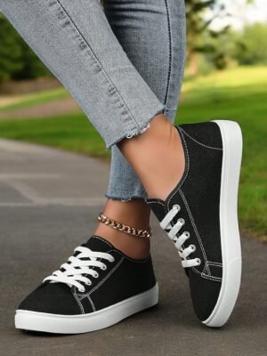 Classic Comfortable Canvas Lace-Up Round Toe Sneakers - Image 16