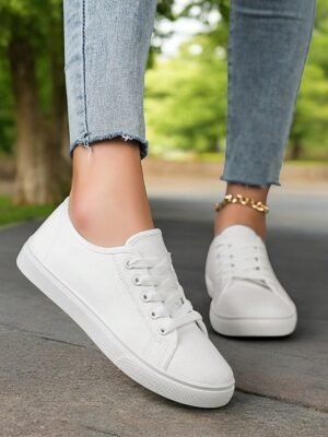Classic Comfortable Canvas Lace-Up Round Toe Sneakers - Image 19