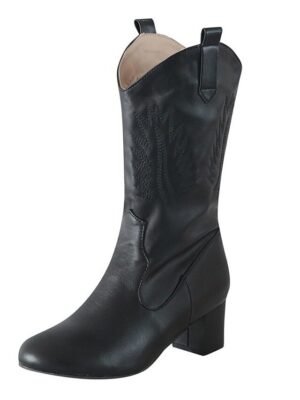 Classic Mid-Calf Embroidered Faux Leather Cowboy Boots - Image 6