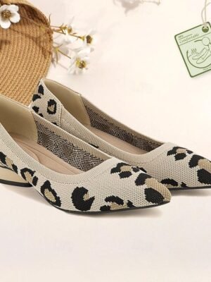 Classic Plus Size Leopard Pointed Toe Sculptural Heel Knit Loafers - Image 1