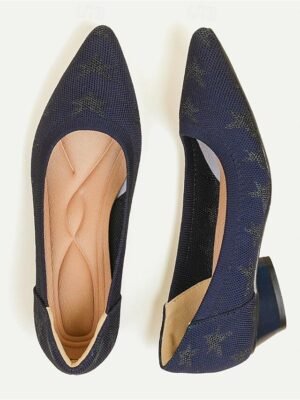 Classic Plus Size Leopard Pointed Toe Sculptural Heel Knit Loafers - Image 10