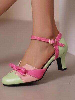 Colourful Mary Jane Bowknot Ankle Strap Party Heels - Image 8