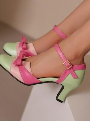 Colourful Mary Jane Bowknot Ankle Strap Party Heels - Image 9