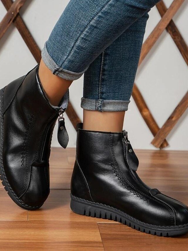 Comfort Round Toe Dual Zipper Ankle Winter Boots - Image 2