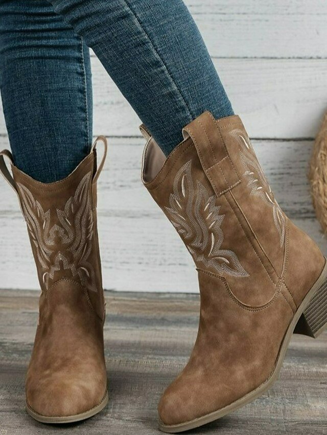 Comfort Round Toe Embroidered Mid-Calf Cowboy Boots - Image 3