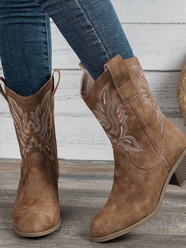 Comfort Round Toe Embroidered Mid-Calf Cowboy Boots - Image 5