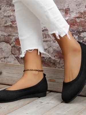 Comfortable Breathable Knit Round Toe Wedge Flats - Image 11