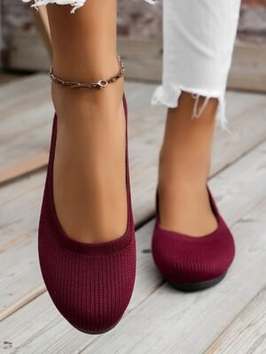 Comfortable Breathable Knit Round Toe Wedge Flats - Image 12