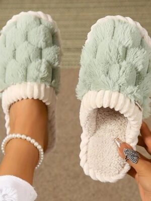 Cosy Fuzzy Knitted Upper Plush Lining Winter Slippers - Image 6