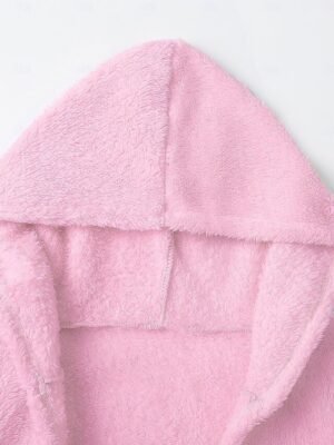 Cosy Relaxed Fluffy Hooded Long Sleeve Shorts Pajama Set - Image 11