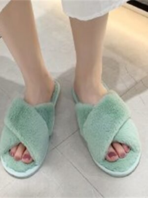 Cozy Plush Pink Cross-Band Faux Fur Slippers - Image 22