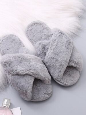 Cozy Plush Pink Cross-Band Faux Fur Slippers - Image 7