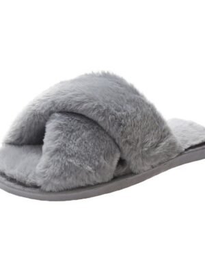 Cozy Plush Pink Cross-Band Faux Fur Slippers - Image 8