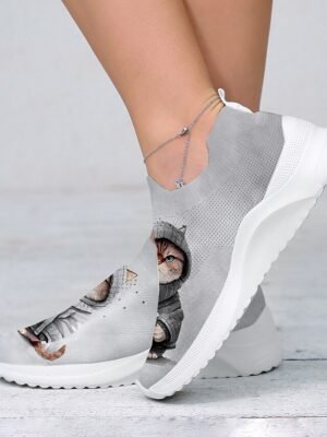 Cute Cat Print Slip-On Sneakers - Image 2