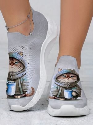 Cute Cat Print Slip-On Sneakers - Image 4