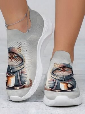 Cute Cat Print Slip-On Sneakers - Image 5