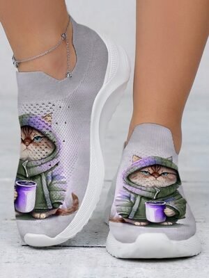 Cute Cat Print Slip-On Sneakers - Image 6