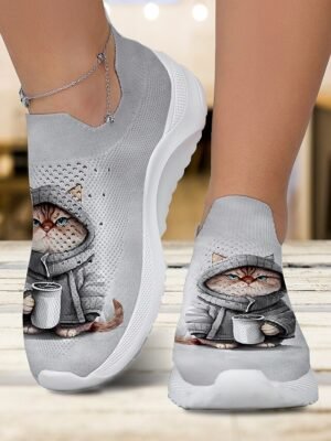 Cute Cat Print Slip-On Sneakers - Image 9