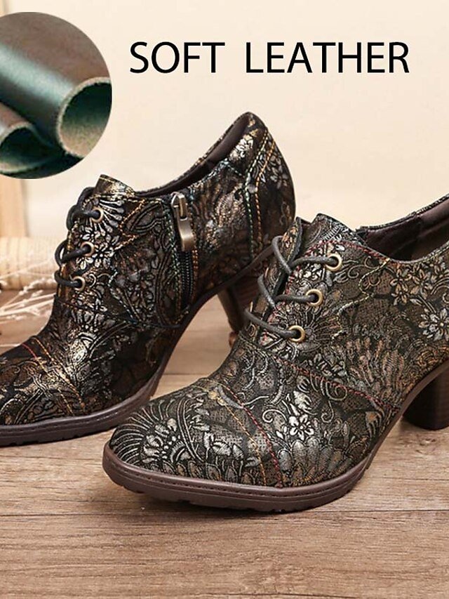 Edwardian Vintage Floral Lace-Up Leather Ankle Boots - Image 1