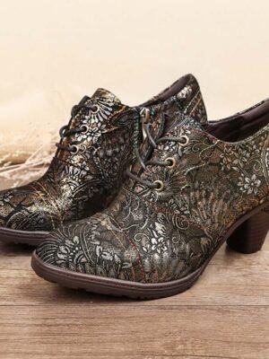 Edwardian Vintage Floral Lace-Up Leather Ankle Boots - Image 10