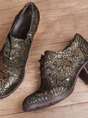 Edwardian Vintage Floral Lace-Up Leather Ankle Boots - Image 12