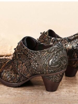 Edwardian Vintage Floral Lace-Up Leather Ankle Boots - Image 13