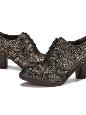 Edwardian Vintage Floral Lace-Up Leather Ankle Boots - Image 14