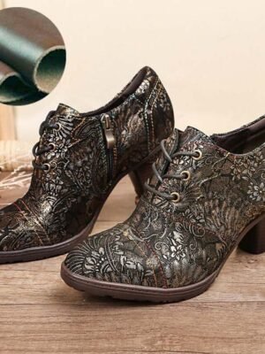 Edwardian Vintage Floral Lace-Up Leather Ankle Boots - Image 2