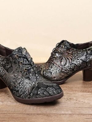 Edwardian Vintage Floral Lace-Up Leather Ankle Boots - Image 21