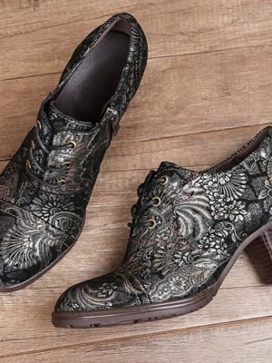 Edwardian Vintage Floral Lace-Up Leather Ankle Boots - Image 22