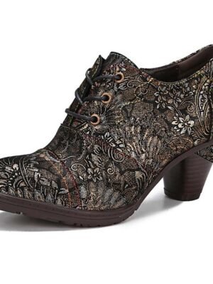 Edwardian Vintage Floral Lace-Up Leather Ankle Boots - Image 4