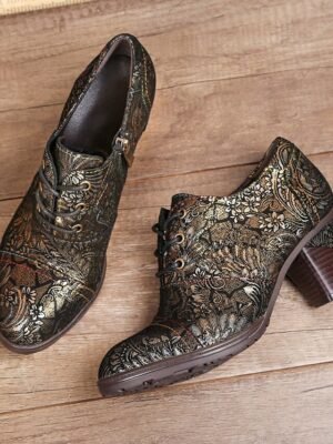 Edwardian Vintage Floral Lace-Up Leather Ankle Boots - Image 8