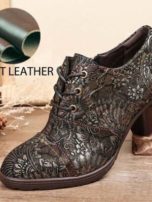 Edwardian Vintage Floral Lace-Up Leather Ankle Boots - Image 9