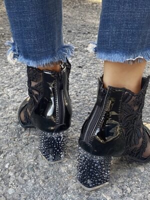 Elegant Ankle Lace Round Toe Chunky Heel Boots - Image 8