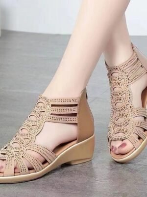 Elegant Beige Cut-Out Wedge Sandals - Image 1