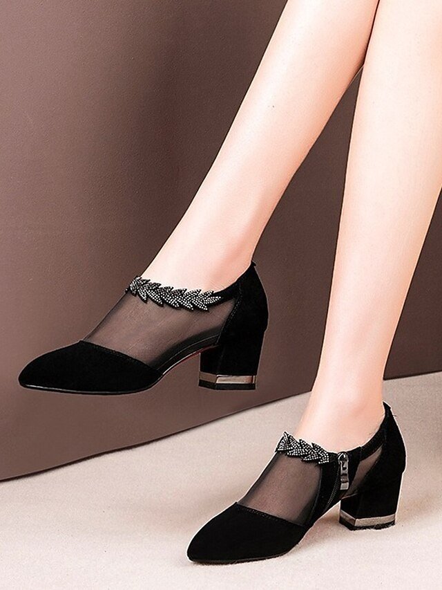 Elegant Black Block Heels with Mesh Panels - Image 4