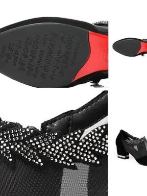 Elegant Black Block Heels with Mesh Panels - Image 5