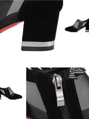 Elegant Black Block Heels with Mesh Panels - Image 6