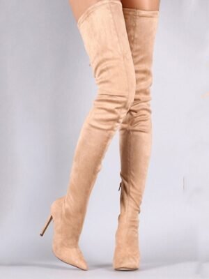 Elegant Black Pointed Toe Thigh-High Stiletto Heeled Boots - Image 4