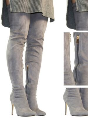 Elegant Black Pointed Toe Thigh-High Stiletto Heeled Boots - Image 9