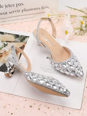Elegant Blue Rhinestone Slingback Heels - Image 3